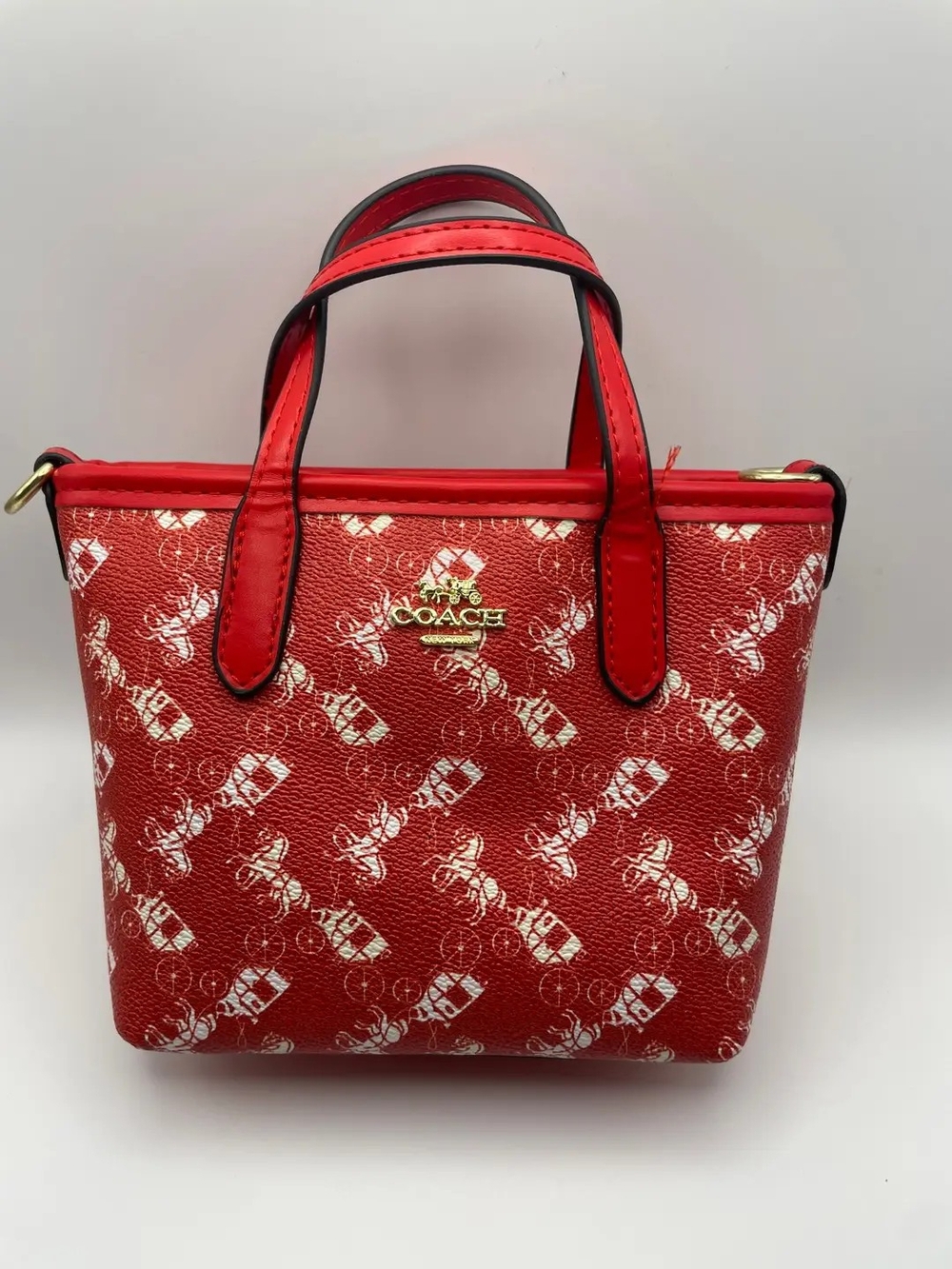 Coach Red Mini Signature Tote with Gold Logo